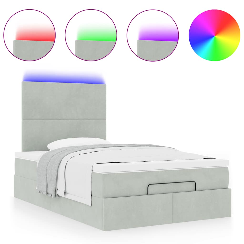 Enjoy Restful Nights with This Ottoman Bed with Mattresses and LED Lights In Light Grey 120 X 200 Cm Velvet