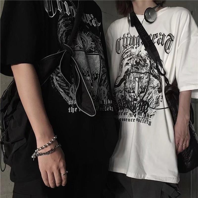 Harajuku Retro Style Hip Hop Street Trend Letter Print Top Men's and Women's Summer Crew-neck Loose Short-sleeved T-shirt