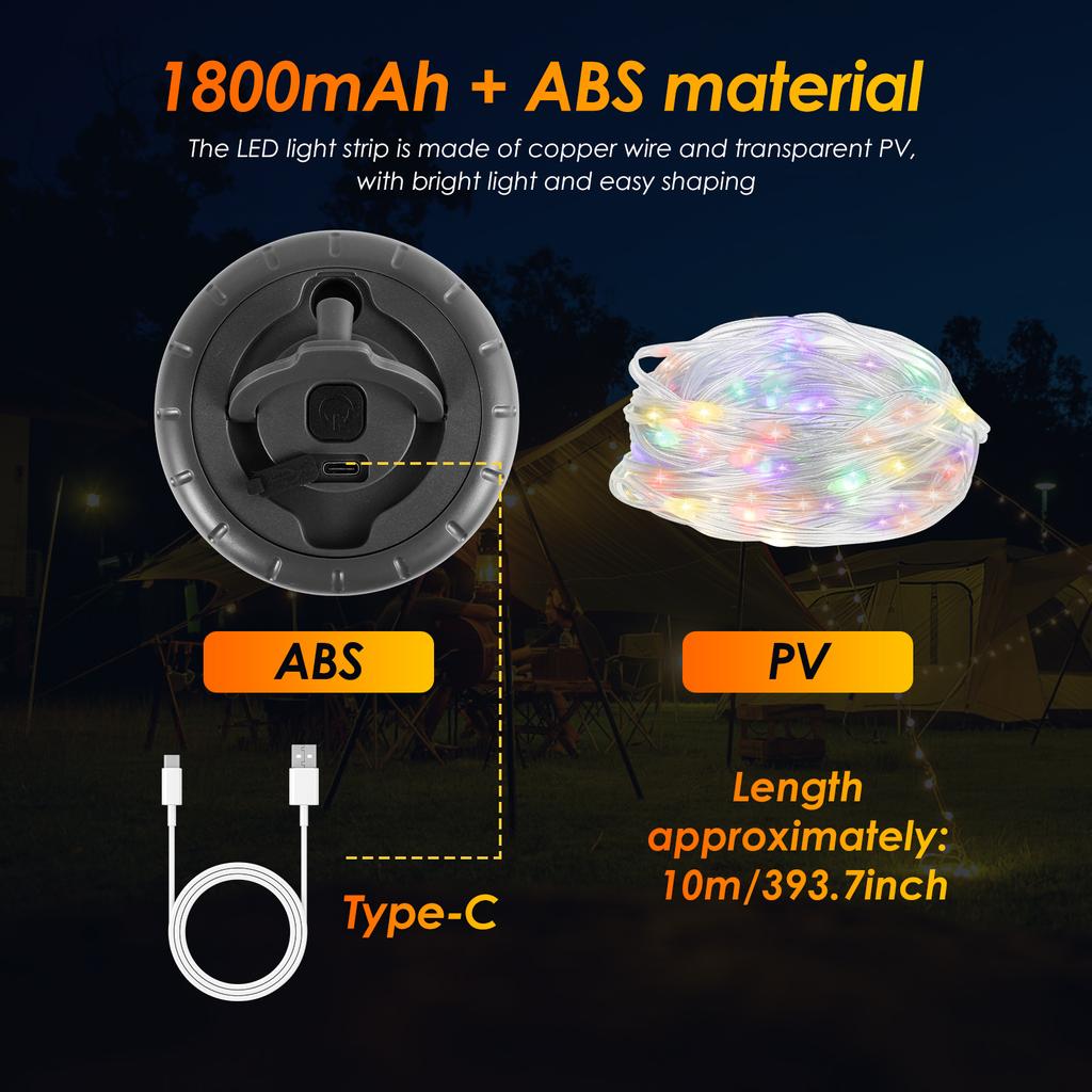 Rechargeable Flashlights Rollable LED Garland Camping Light wLED String LightsColorful Festive Atmosphere Party Tent Lighting