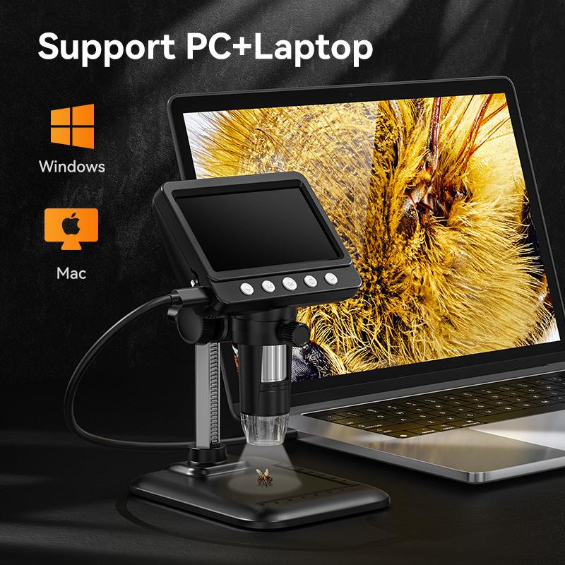 4.3'' Digital Microscope 1000X USB Microscope 1080p Repair Soldering Microscope with 8 LEDs Coin Magnifier Compatible PC Windows