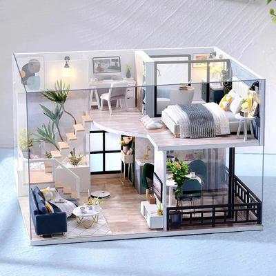 3D-Puzzle aus Holz, Mikro-Bausatz, Gebäudemodell mit Möbeln, DIY-Puppenspielzeug, Hausset mit LED, Heimdekoration, Kunsthandwerk als Geschenk