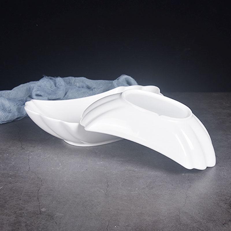 Irregular Shaped Ceramic Peacock Tail Bowl - Creative White Tableware for Salads and Dishes