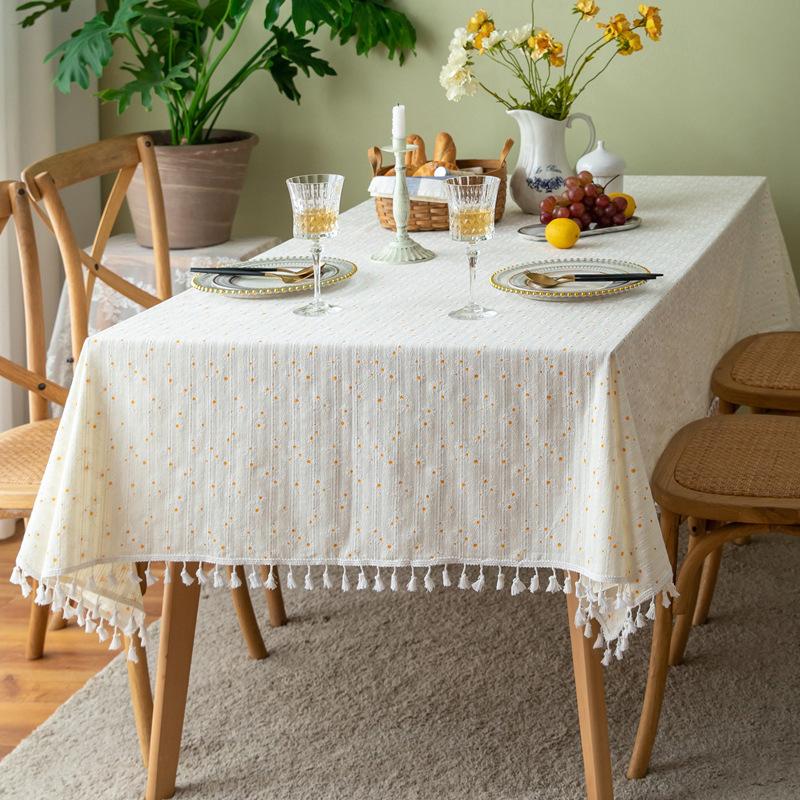 Korean Style Small Daisy Cotton Floral Tablecloth,Tea Table Decoration,Rectangle Table Cover For Kitchen Wedding Dining Room