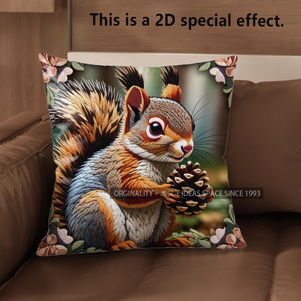 2D Cute Squirrels With Cones Decorative Pillow Covers Pattern Cushion Cover Suitable For Sofa Bedroom Car Pillow Cover