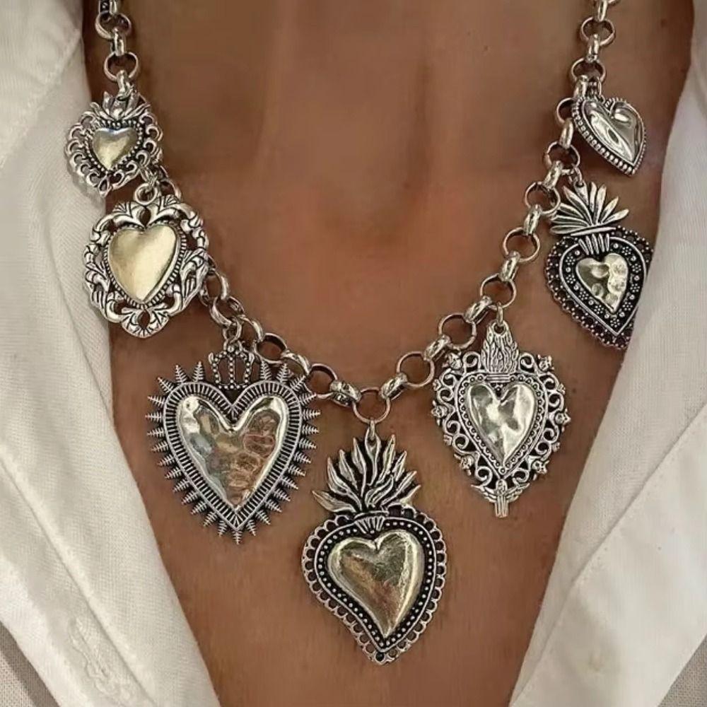Silver Plated Sacred Heart Chokers Necklaces Chain Necklace  Women's Jewelry