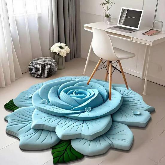 Yousheng Floor Mat 3D Flower Pattern Crystal Velvet Bathroom Mat Anti-Slip Dot Backing Large Absorbent Quick-Drying Bath Mat
