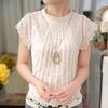 Vintage Stand Collar Slim Blouse Summer Short Sleeve Stylish Hollow Out Women's Clothing Lace Patchwork Casual Solid Color Shirt