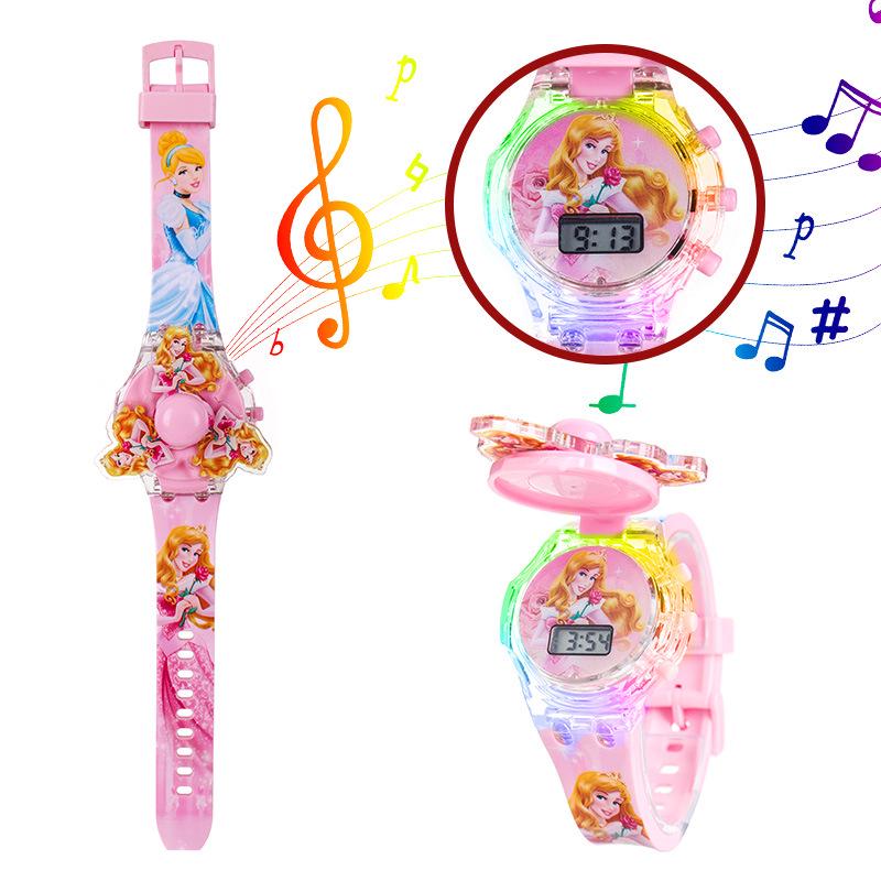 Children's Cartoon Music Watch with Seven-Color Luminous Spinning Gyro Toy