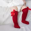 Spanish Pink Knee-High Baby Socks with Large Bow for Girls