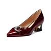 Women's Chunky Heel Pumps, New Spring/Fall Collection, Red Pointed-Toe Leather Shoes, Plus Size Mid-Heel Soft Leather Women's Shoes