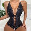 Sexy Lingerie Women Sleepwear Open Croth Bodysuit EroticTransparent Lace Lingerie Deep V Open Bra Lenceria Sex Underwear Set