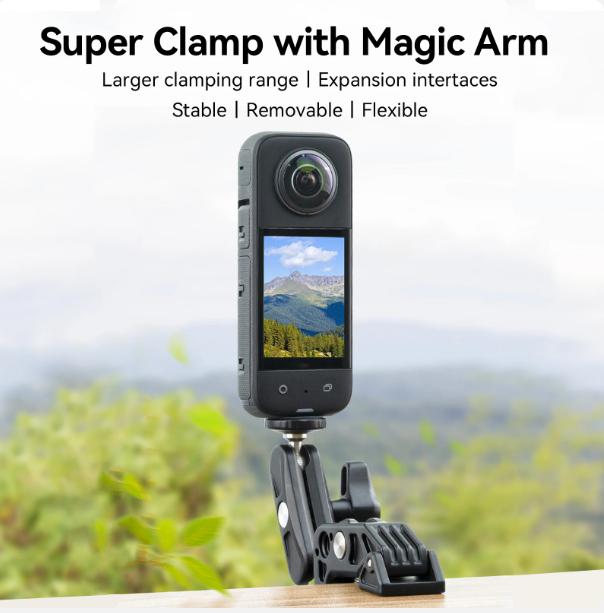 Aluminum Super Clamp with Double 360° Ball Head Magic Arm For GoPro Insta360 DJI OSMO Aciton Mobile Phone Action Camera