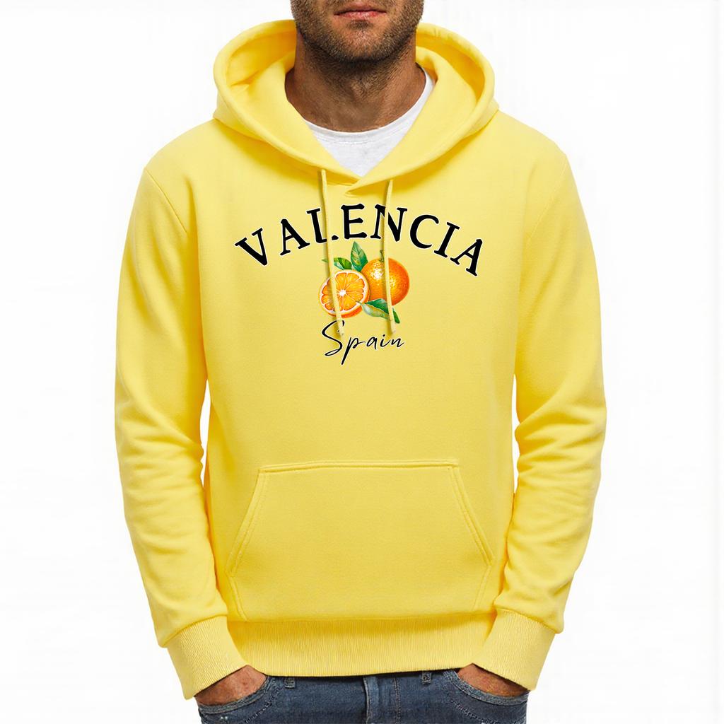 Valencia Spain Orange Print Mens Hoody Autumn Pocket Hoodies Multicolor Fleece Pullover All-Match Comfortable Male Hoodie