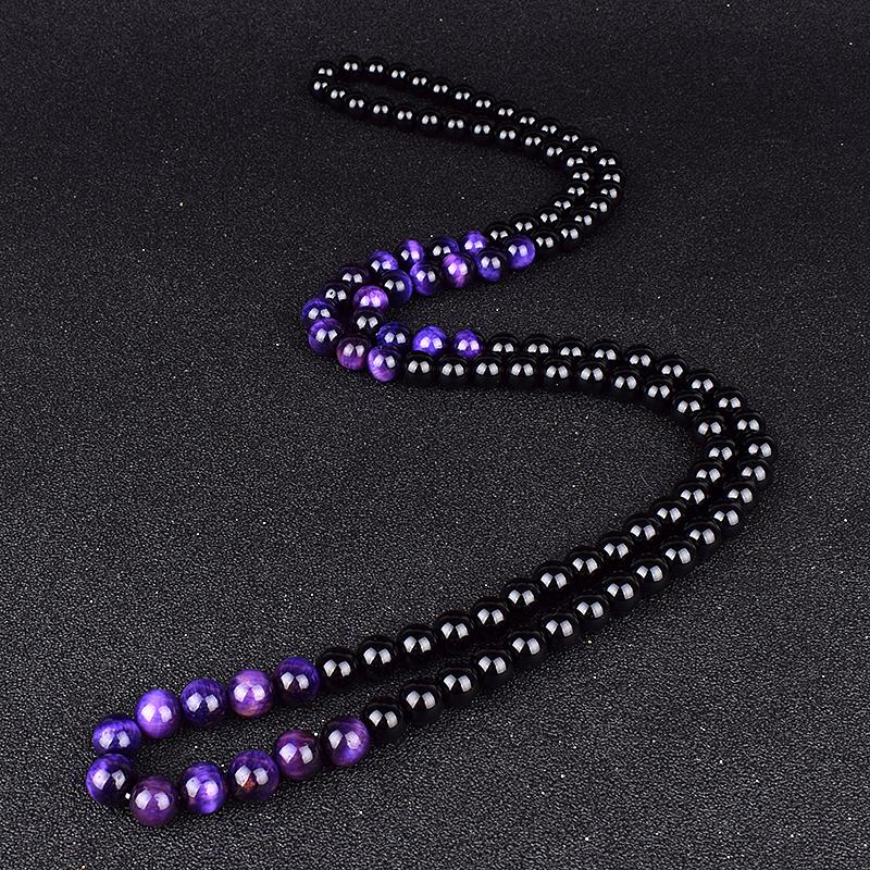 Natural Royal Blue Tiger Eye Beads Necklaces Women Fashion Obsidian Necklace Men Natural Onyxs Yoga Prayer Jewelry Collier Homme