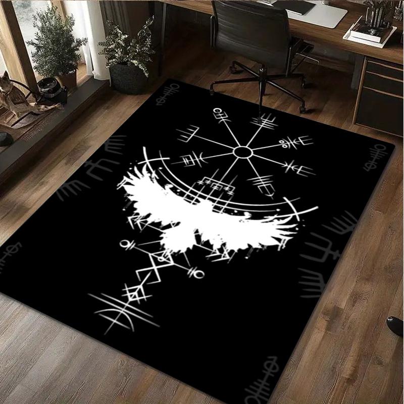 1Pc Viking Runes Print Rug - Home Decoration Carpet For Living Room Bedroom Flooring Computer Chair Area Rug