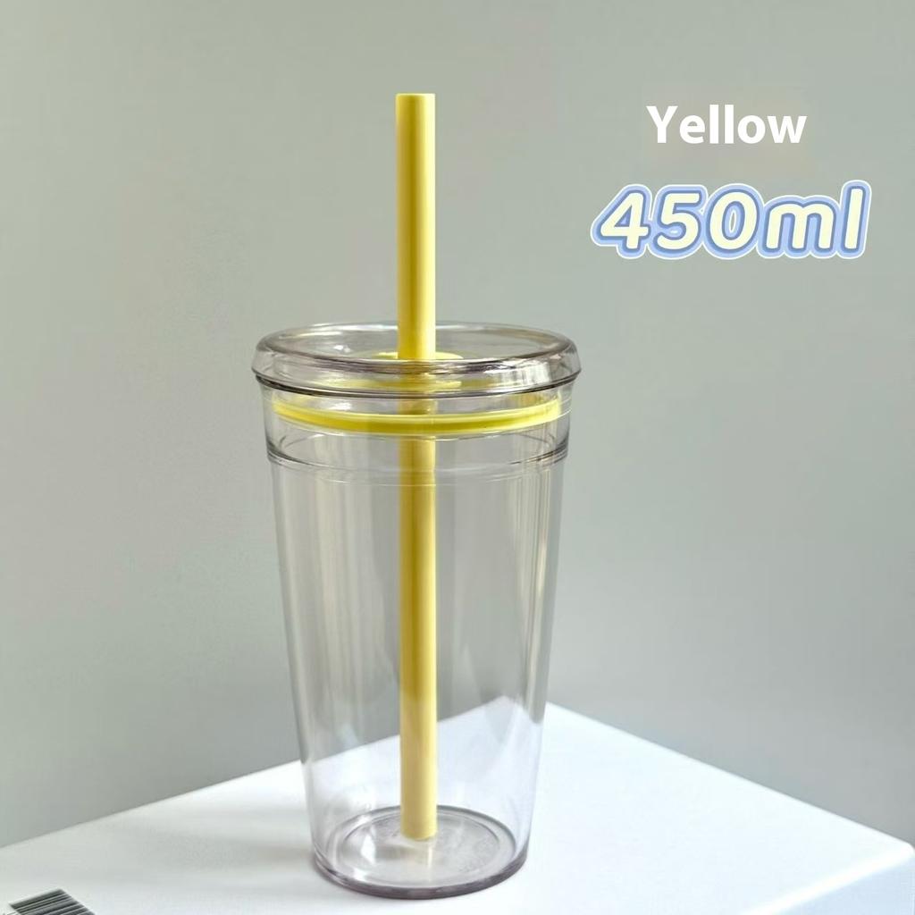 450ML Summer High-value Milk Tea Straw Plastic Cup Transparent Multi-color Thickened Coffee Cup Office Water Cup