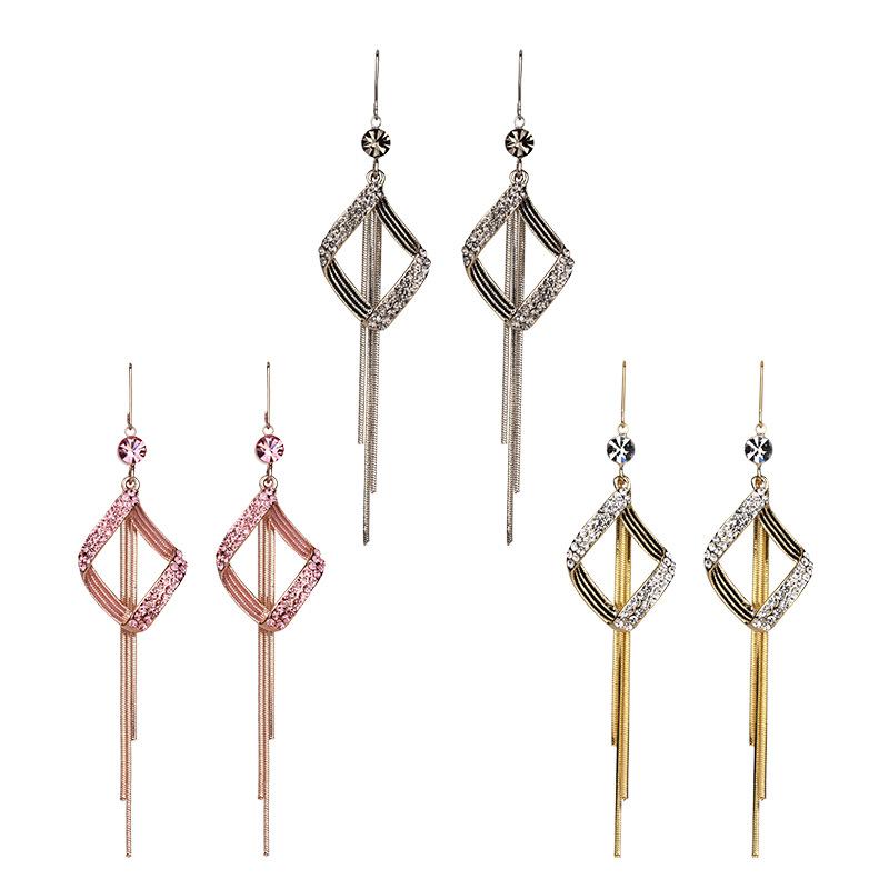 925 Silver Earrings Women'S Tassel Geometric Rhombus Personality Earrings Irregular Accessories