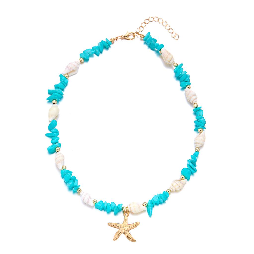 Ocean Style Shell Beaded Necklace For Women With Geometric Pendant And Alloy Material