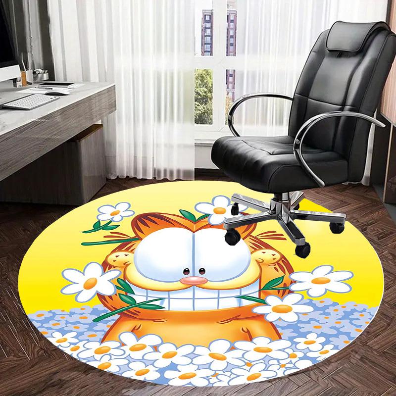 1pc Garfield with flowers Round carpet, Made of Polyester,Perfect for Decorating Office Chairs, Living Rooms fplt137