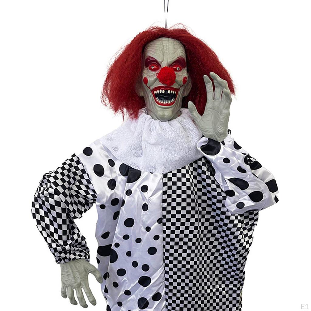 Halloween Clown Ornament Sound Activated Decorative Waving Figurine Light up Red Eyes for