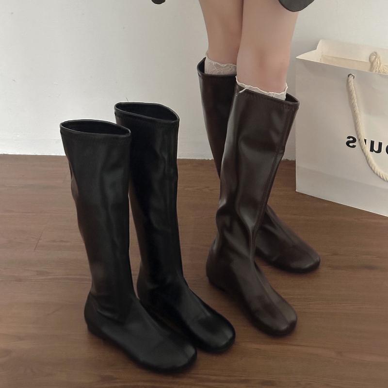 Street Style Cosy Soft Leather Women Knee High Boots Fashion Elegant Square Toe Shoes Women'S Stretch Slim Knight Long Booties