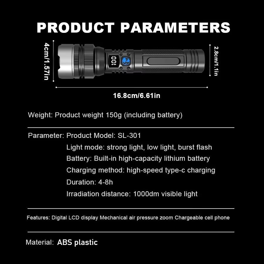 Ultra Bright Rechargeable LED Flashlight - Powerful Portable Tactical Zoom Torch for Camping, Hiking, Emergency & Daily Lighting