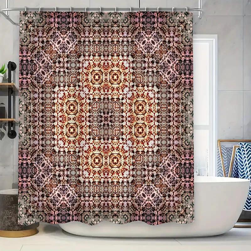 Bath curtain with geometric pattern design made of polyester fabric for home decoration in bathroom