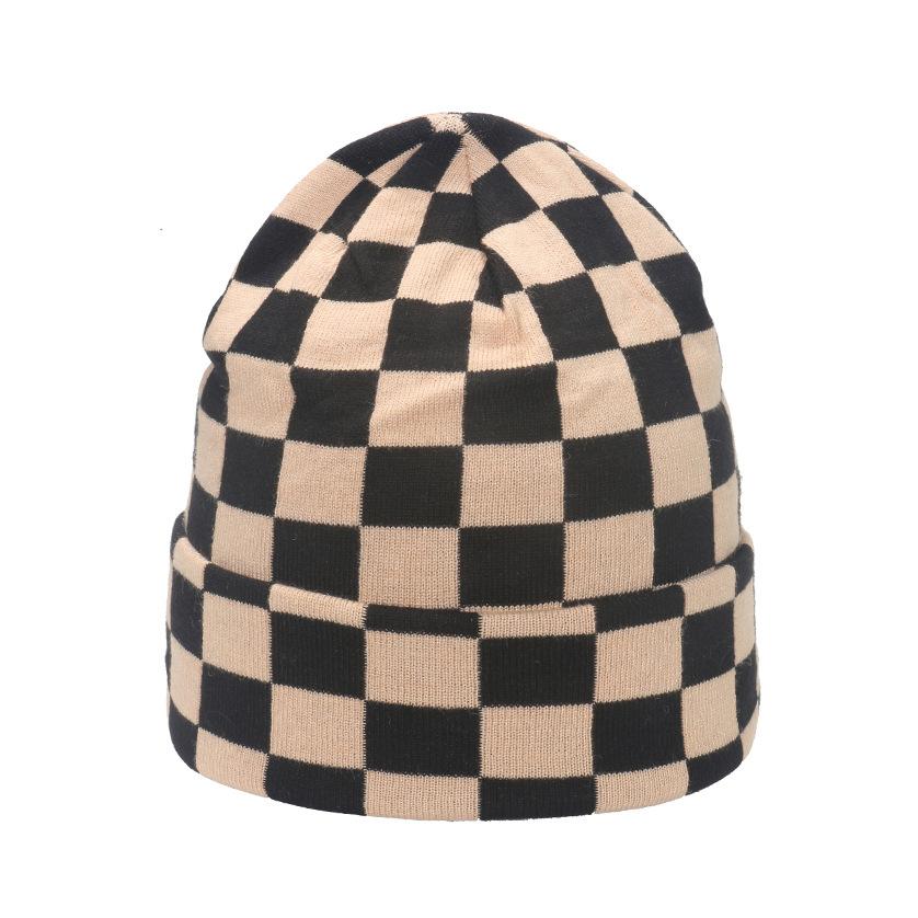 Japanese and Korean Version of Autumn and Winter Niche Trend Versatile Checkerboard Knitted Hat Small Face Versatile Internet Celebrity Wool Hat Women
