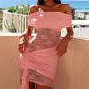 Sexy Lace Trim One Shoulder Sleeveless Mini Dress Party Clubwear