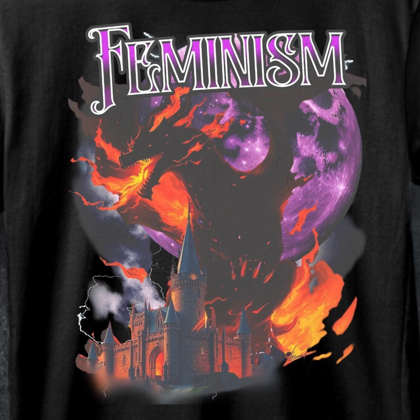 Feminism Dragon Graphic Tee: Retro Gothic Shirt XL