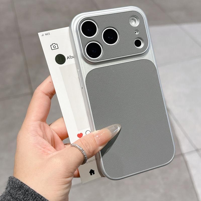 Luxury Leather Texture Hard Large Window Case for iPhone 17 Air 16 15 14 13 Pro Max Plus 17Promax Shockproof Matte Phone Cover