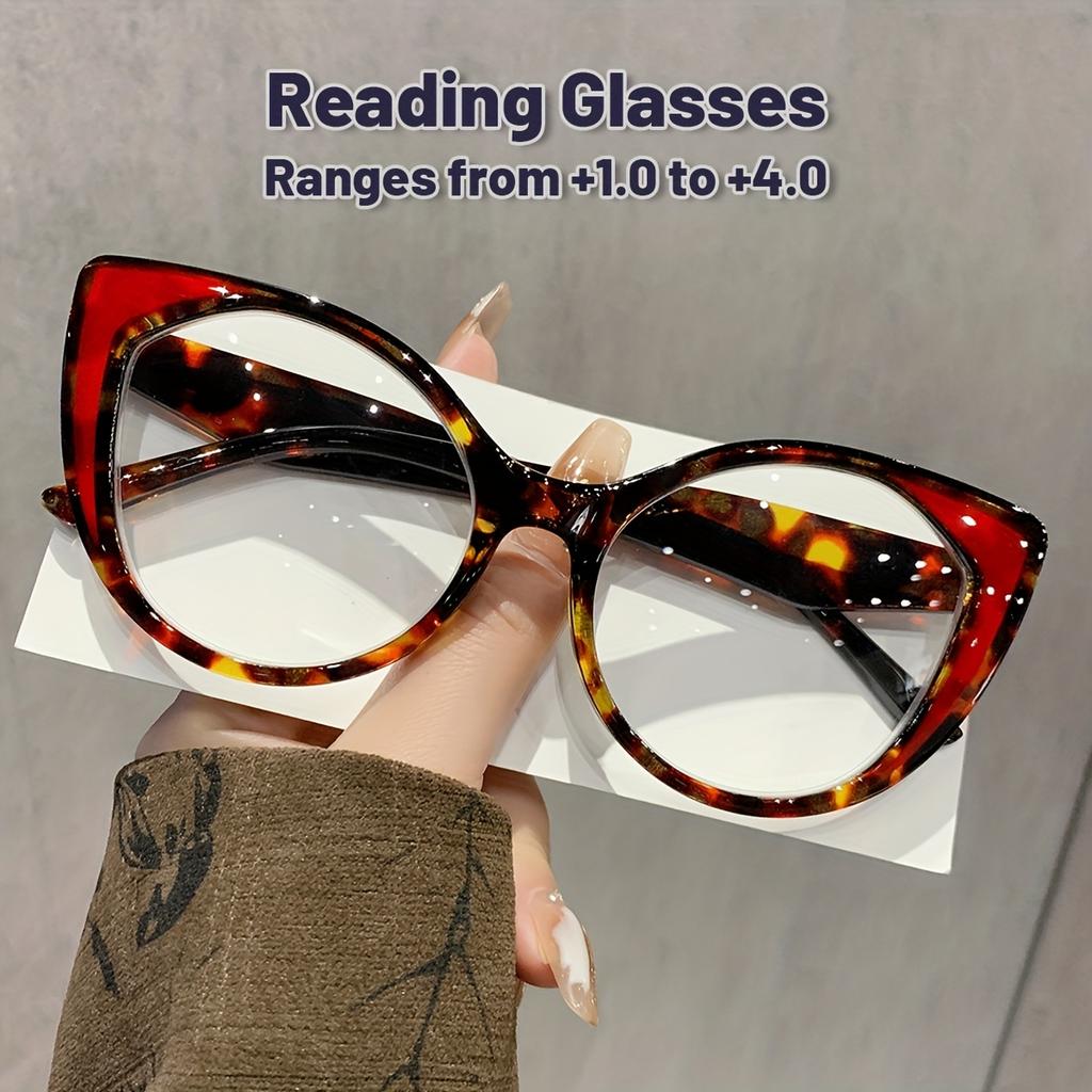 Women'S Vintage Cat Eye Reading Glasses - Clear Transparent PC Frame,Magnification, Full-Rim Design with Cleaning Cloth