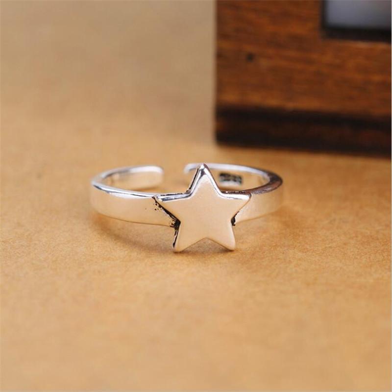 New National Style Retro Made Old Five-pointed Star 925 Sterling Silver Jewelry Personality Thai Silver Opening Rings