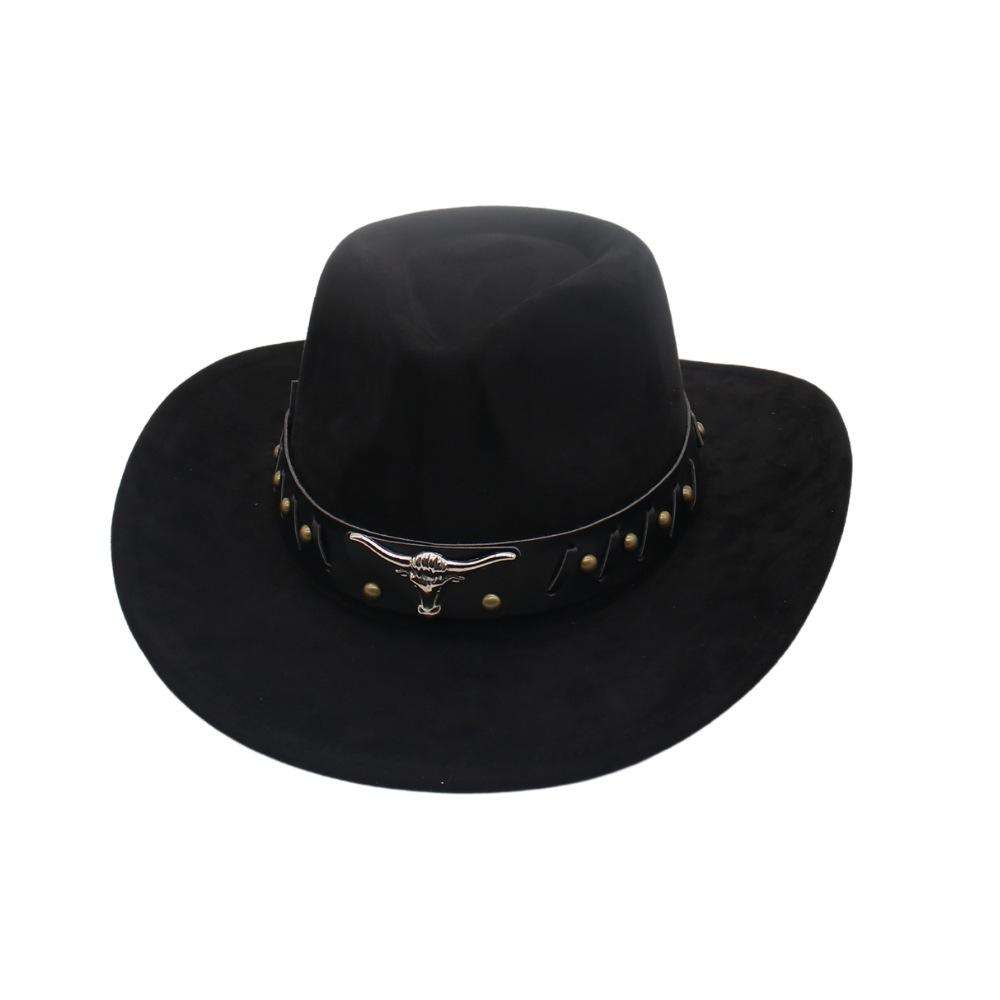 

Simple Tibetan Celebrity Style Western Cowboy Top Hat Suede Upturned Edge French Jazz Hat one size [j peach bull]