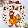 Funny F-Caw-F Chicken Christmas Ornament Wooden Rooster Christma Tree Decoration White
