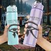 1PC Eye of horus egyptian symbol print 750ml colorful plastic sports water bottle leakproof pop up lid with straw for outdoor work home use