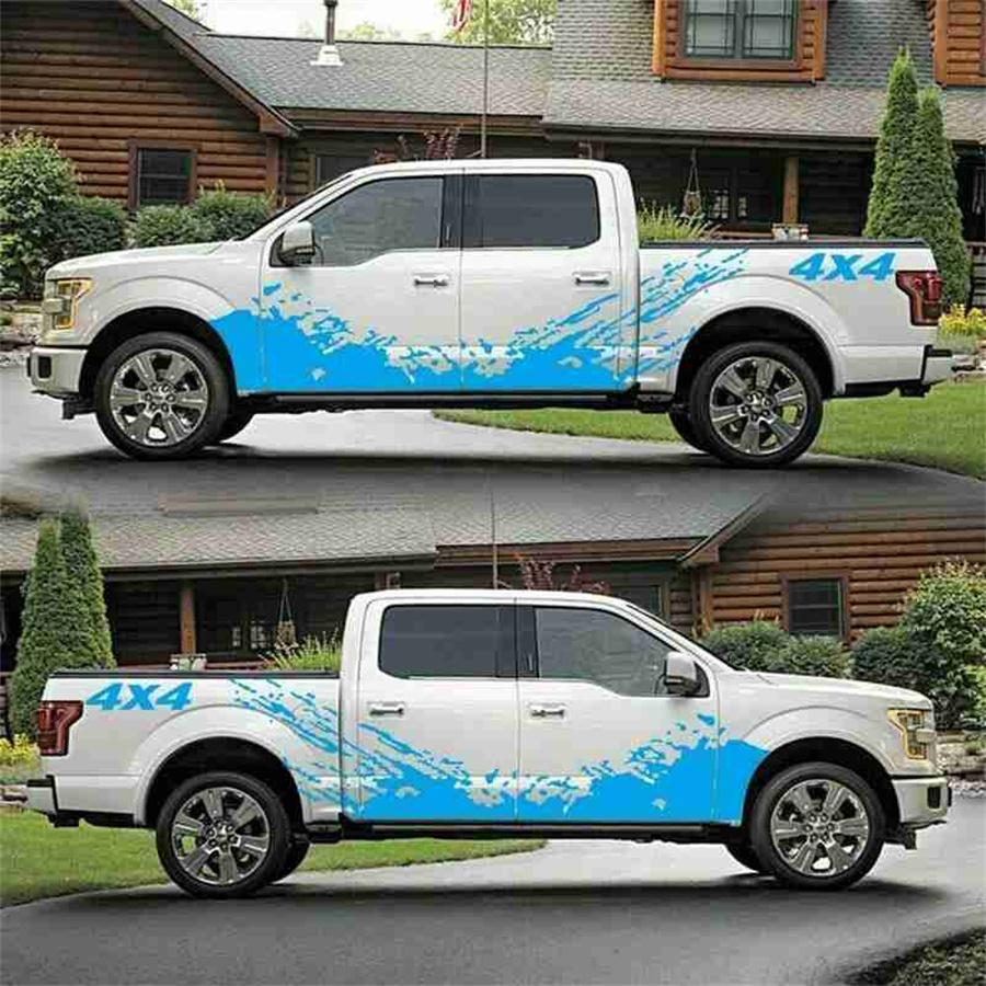 2pcs Blue Car Body Side Vinyl Decal Splash Graphics Sticker Kit For Pickup Truck