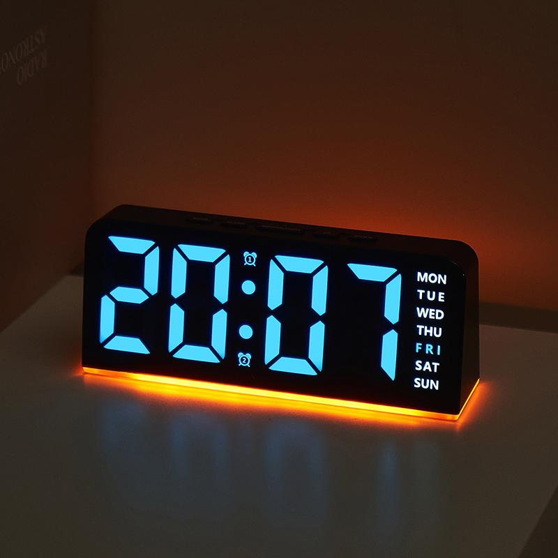 Digital Alarm Clock with Mood Light TEMP Date Week 2 Alarms Snooze Table Clock 4 Levels Brightness 12/24H Electronic LED Clock