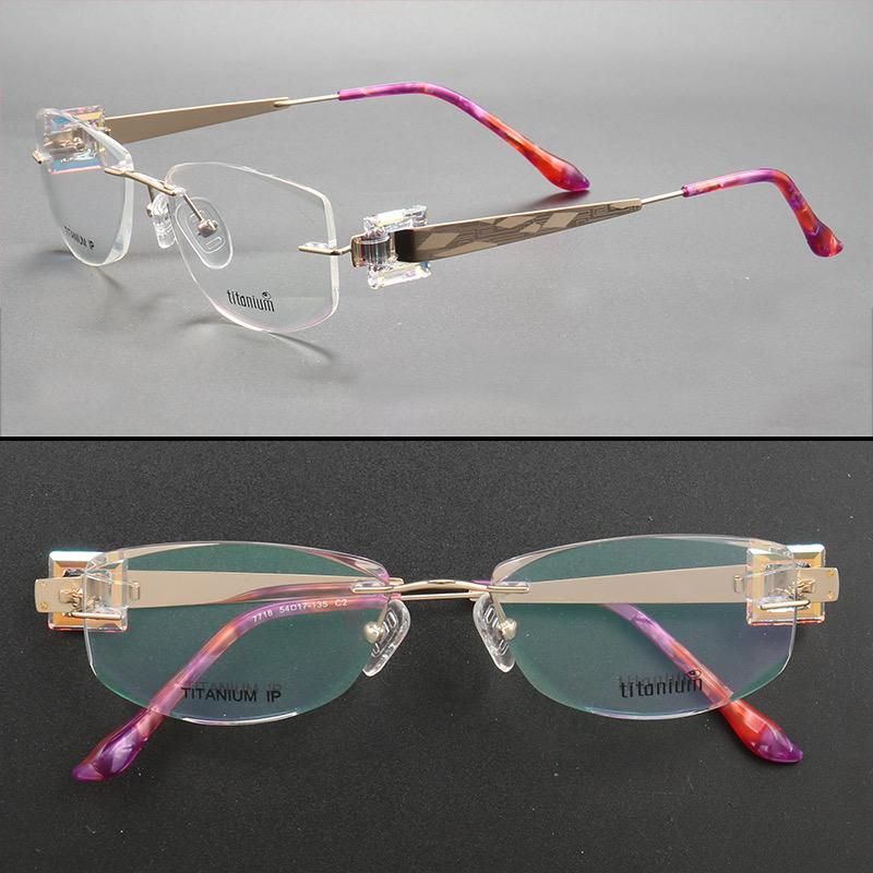New Diamond Frameless Trimmed Pure Titanium Optical Spectacle Frame with Anti-Blue Light Myopia Glasses