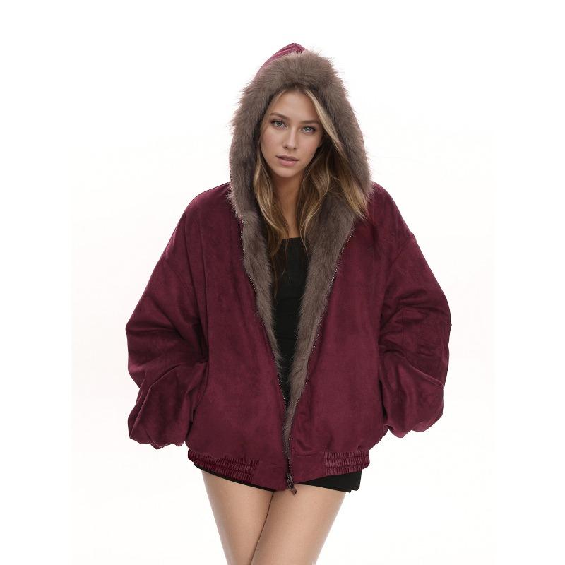 Faux Fur Hooded Jacket Women Zip