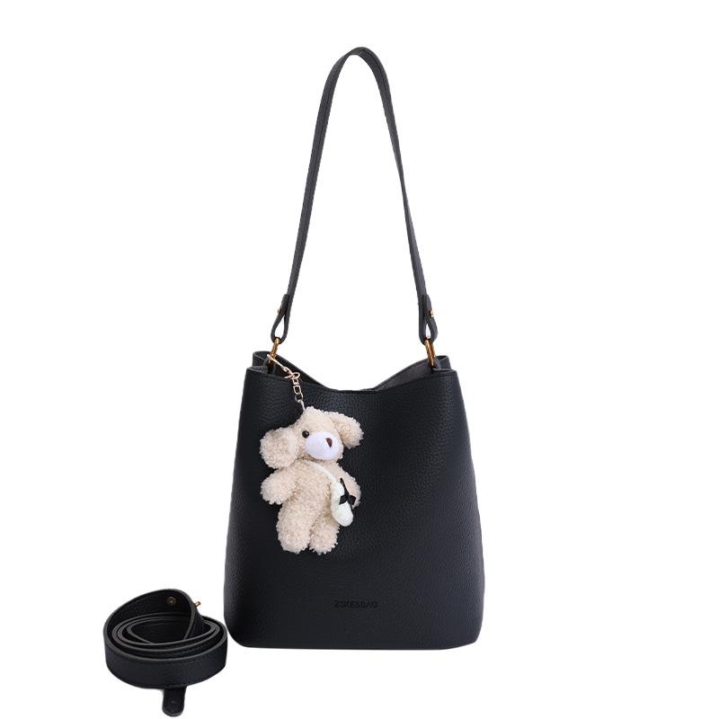

Simple and high-end trendy bucket bag women s 2025 new fashion casual shoulder bag commuter versatile messenger bag No pendant чёрный