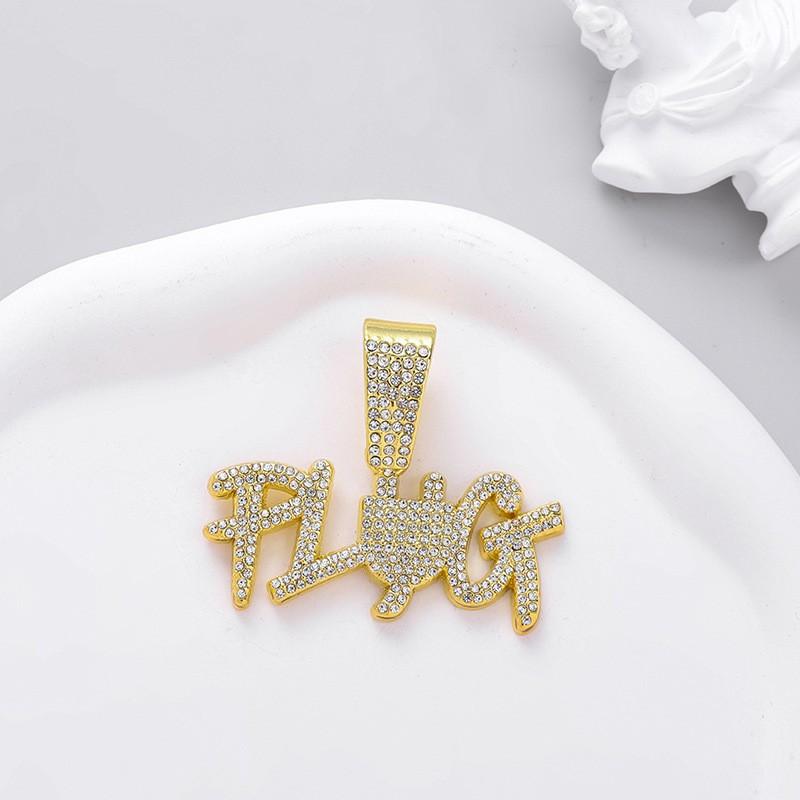 Hip Hop Full Diamond Letter Necklace Oval PLUG Trendy Brand Men s Versatile Hip Hop Men s Pendant
