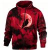 Herren Rot Schwarz Tie-Dye Rabe Blutmond Flügelphase Vollprint Hoodie Kordelzug Tasche Gothic Halloween Pullover Oberteile