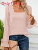 Striped Ruffle Sleeve T Shirt With Square Neck For Fall Casual Womens Top