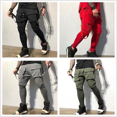 Men's Spring and Autumn Cotton Casual Pants Solid Color Multi-Pocket Workwear Sweatpants