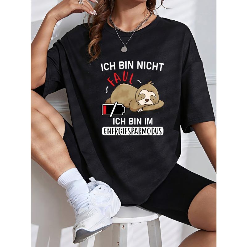 White T-Shirt With Sloth And Battery Design I Am Not Lazy I Am In Power Saving Mode Graphic Tee For Casual Wear