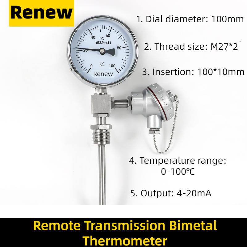 100mm Bimetallic thermometer stainless steel diameter axial pointer boiler pipe roast duck industry thermometer