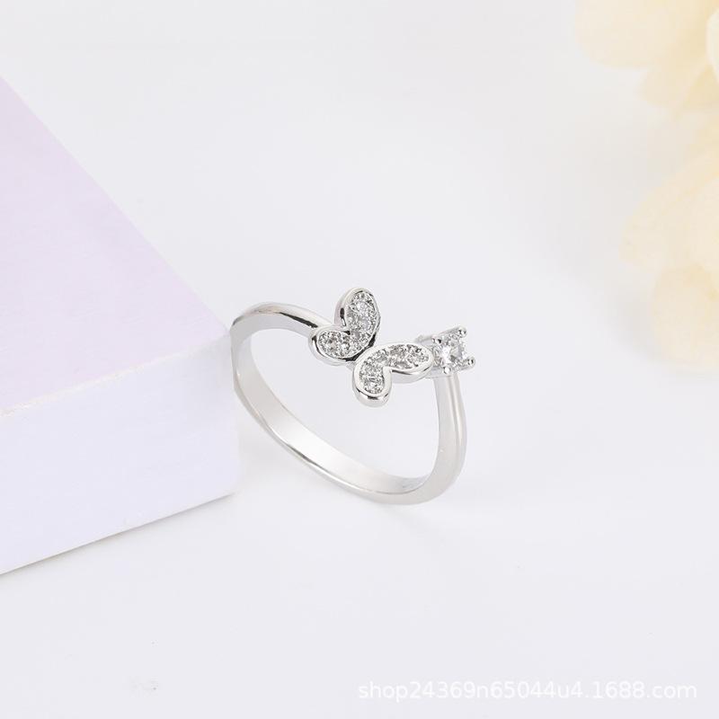 Bague Papillon Mode Coréen Créatif Taille Ajustable Design Minoritaire avec Zirconium Bague Ouverte pour Femme