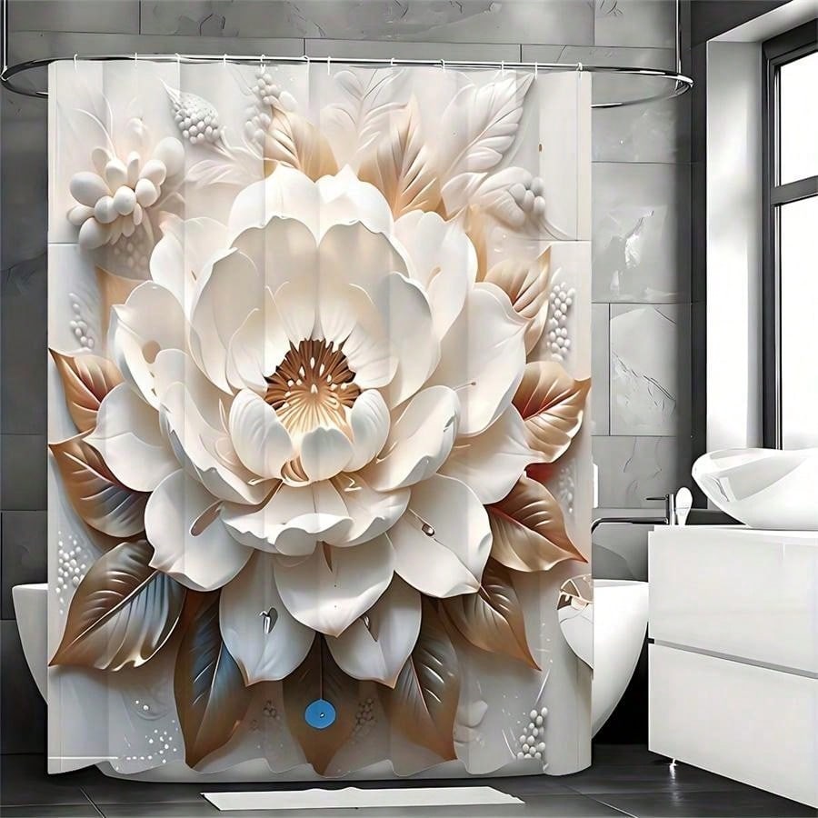 3D Floral Pattern Shower Curtain Set, Waterproof And Non-Slip Bathroom Shower Curtain Partition Curtain With 12 Hooks W90XH180cm