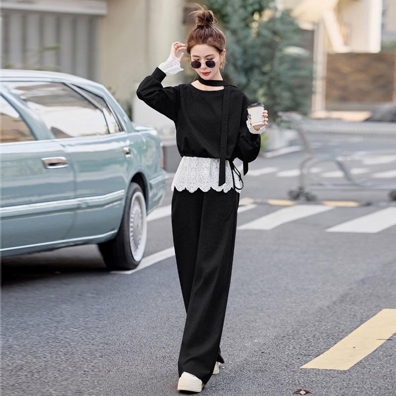 2025 Stilvolles Sweatshirt- und Hosen-Set mit Spitze für Frühling/Herbst